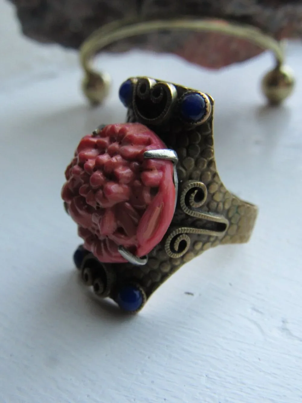 Vintage Mexican Celluloid Floral Ring 7-8